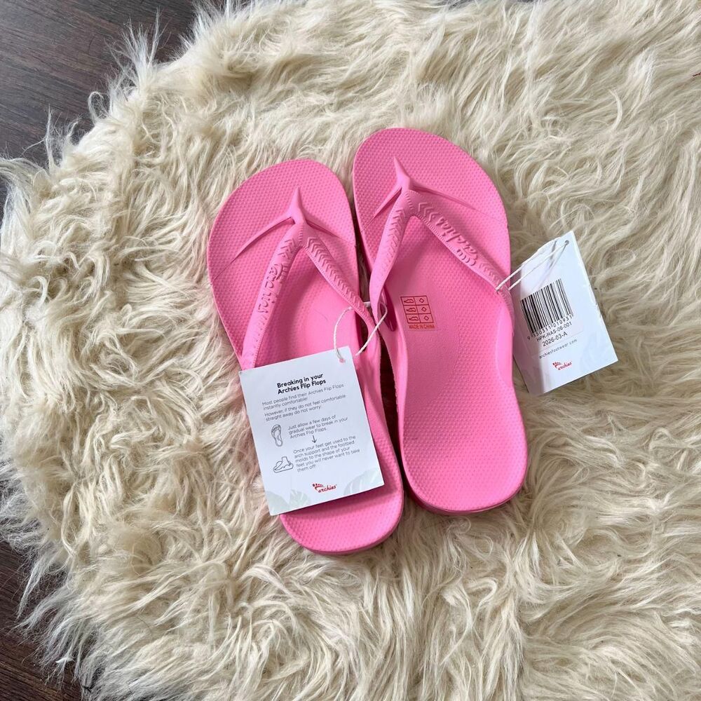 NWT Archies Classic Hot Pink Arch Support Flip Flops Sandals US Men 6 / WMN 7